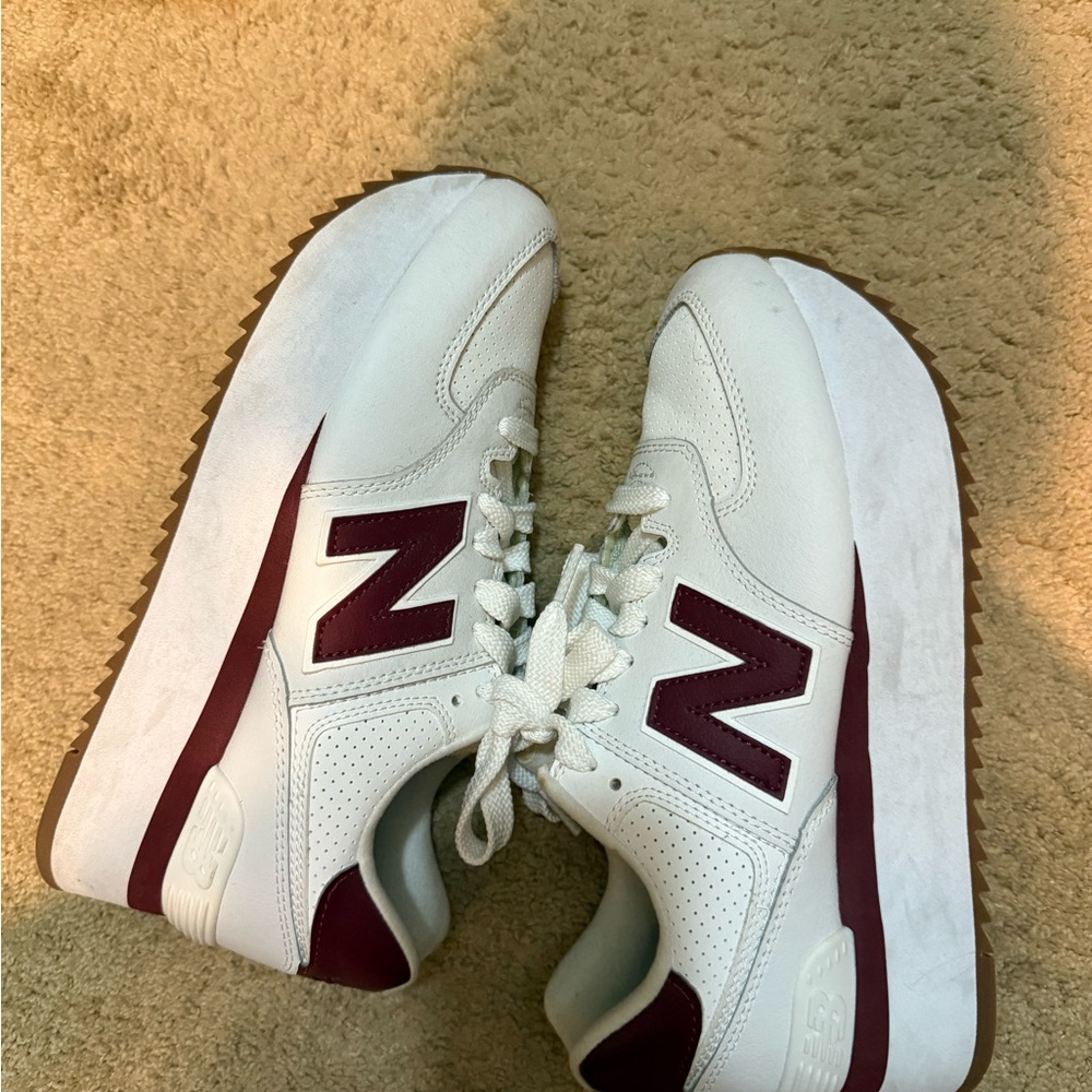 New Balance White and Maroon Sneakers